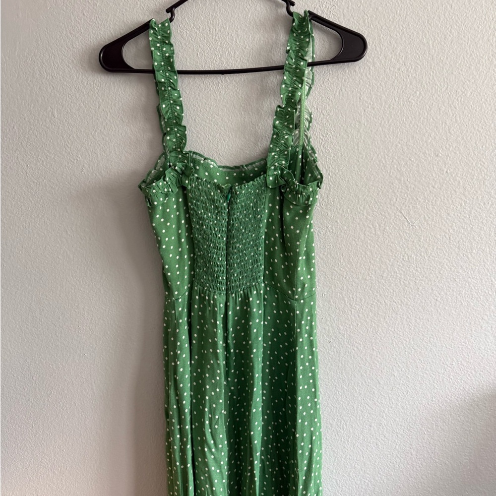 Green Polka Dot Midi Dress with Side Slit - Reformation - Picture 3 of 5